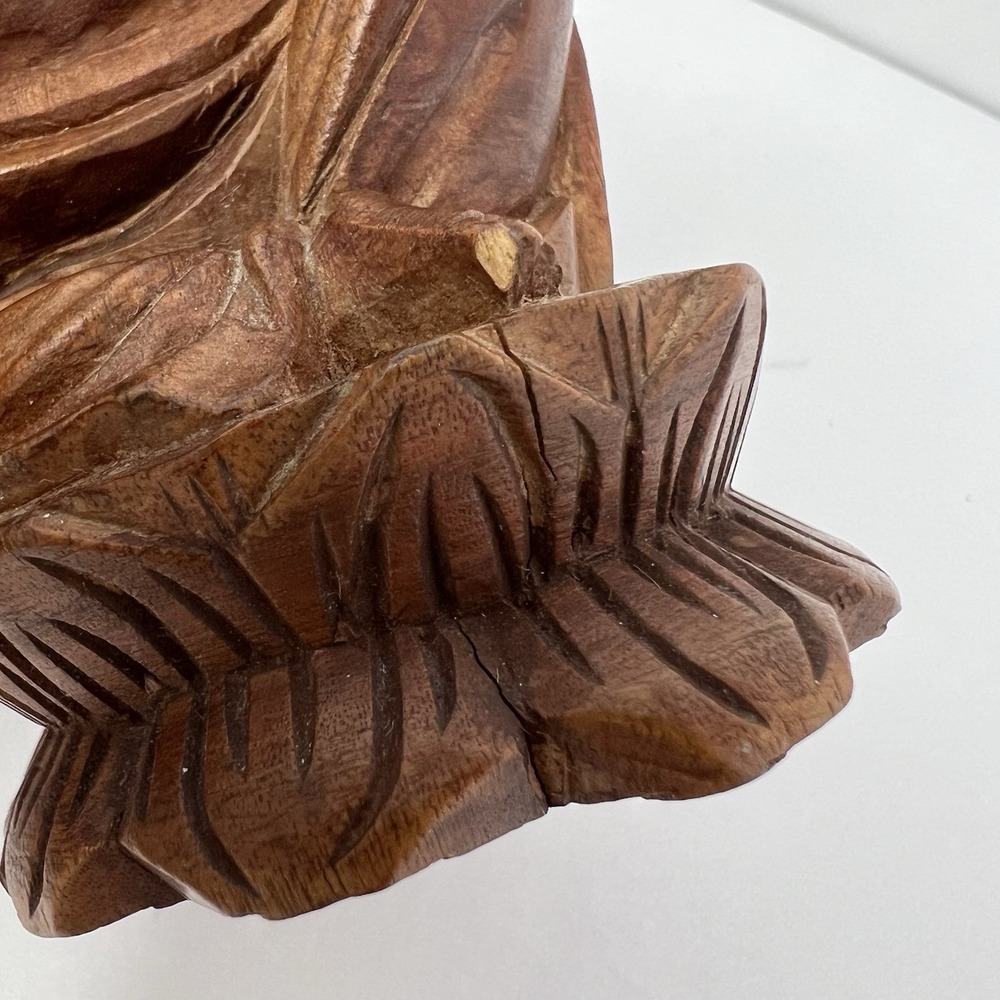 Hand Carved Wood Guanyin Bodhisattva Statuette Asian Royal Ease Pose Figure 4.8" - Picture 8 of 16